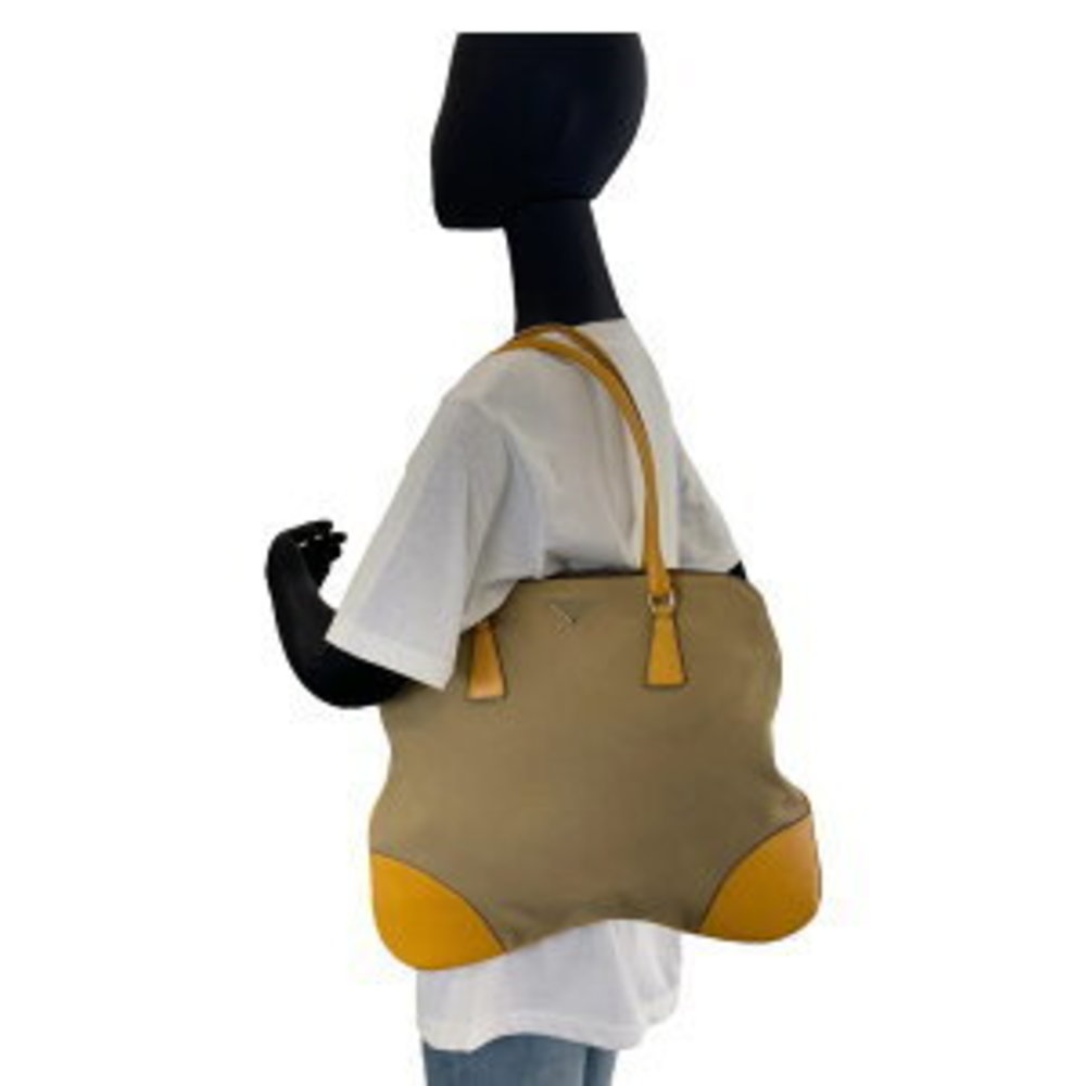 Prada Triangular Beige Yellow Tote Bag Leather Sh… - image 6